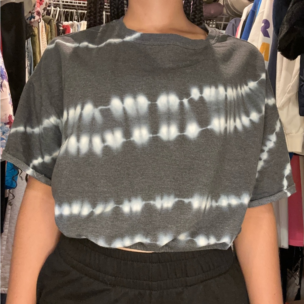 Abound Grey and White Tie-Dye Cropped T-Shirt Size S